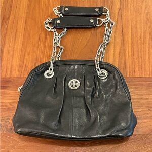 Tory Burch Black and Silver Chain Shoulder Bag